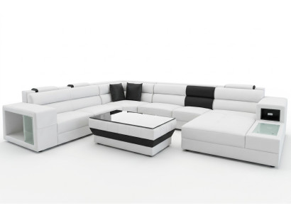 Design Imbottito in pelle Angolo divano in pelle Poltrona di angolo Soggiorno Paesaggio