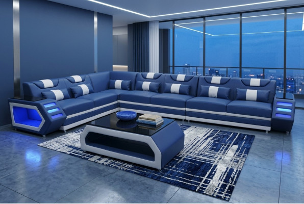 Designer divano angolare in pelle imbottito poltrona angolo paesaggio stanza XXL.