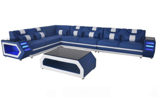 Designer divano angolare in pelle imbottito poltrona angolo paesaggio stanza XXL.