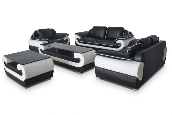 Divano Divano Sedile Imbottitura Set Completo in Pelle 3+2+1 Divani Design