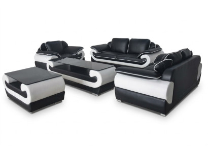 Divano Divano Sedile Imbottitura Set Completo in Pelle 3+2+1 Divani Design