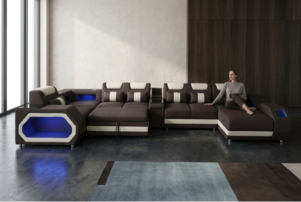 Design in pelle imbottita angolo soggiorno divano ad angolo letti con funzione letto.