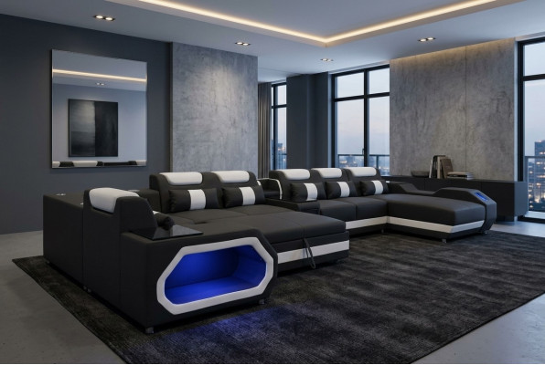 Design in pelle imbottita angolo soggiorno divano ad angolo letti con funzione letto.