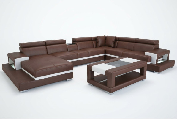Design in pelle imbottita Soggiorno Divano ad angolo Divano angolare con tavolo di design.