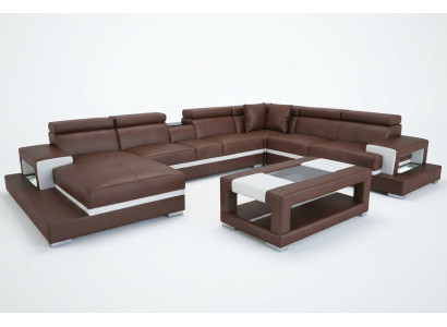Design in pelle imbottita Soggiorno Divano ad angolo Divano angolare con tavolo di design.