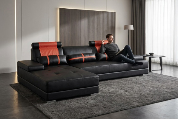 Design in pelle imbottita XXL Soggiorno Divano Divano Angolare di Design