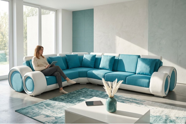 Design Pelle Imbottitura XXL Sala angolo Divano Divano Designer