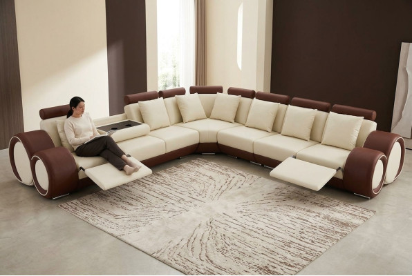 Design Divano d'angolo in pelle XXL con morbidi cuscini soggiorno Soggiorno Couch Designer