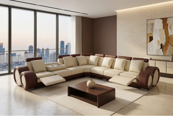 Design Divano d'angolo in pelle XXL con morbidi cuscini soggiorno Soggiorno Couch Designer