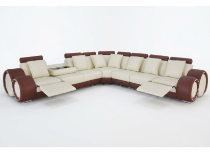 Design Divano d'angolo in pelle XXL con morbidi cuscini soggiorno Soggiorno Couch Designer