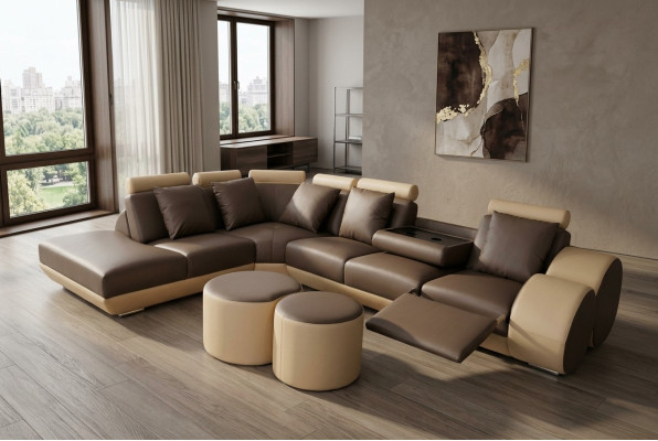 Divano XXL Grande Divano Angolare in Pelle Set Angolare Paesaggio Imbottito Formato L