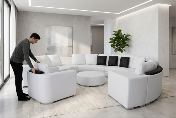 Divano angolare rotondo XXL Grande Divani a rotondità Divano ad angolo U Forma Rond Piumino Nuovo