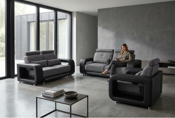 Sofà insieme Divano Imbottito Design Sedile Set Completo Pelle Tessuto Salotti Nuovi