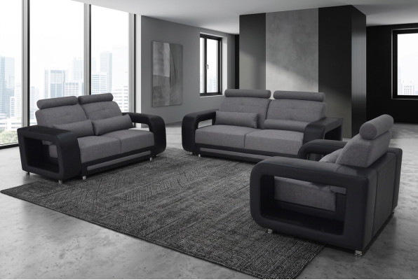 Sofà insieme Divano Imbottito Design Sedile Set Completo Pelle Tessuto Salotti Nuovi