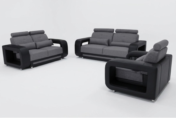 Sofà insieme Divano Imbottito Design Sedile Set Completo Pelle Tessuto Salotti Nuovi
