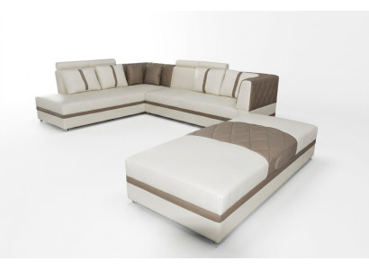 Angolo in pelle Moderno Divano grande angolare in pelle A forma di L A1128II + Pouf