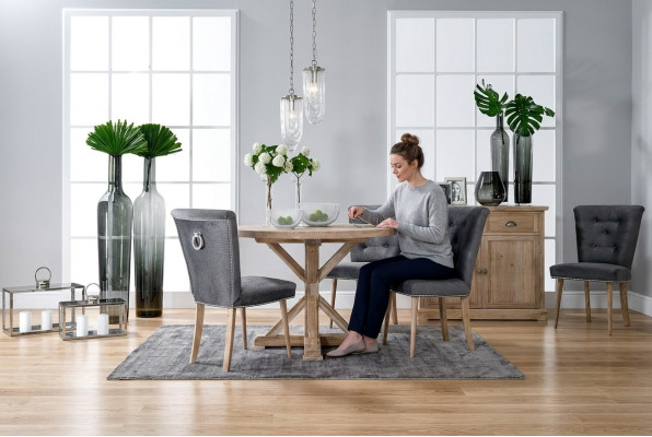 Tavolo rotondo di design classico in legno 110/140 cm per sala da pranzo nuovo.