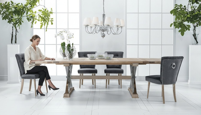 Design Sala da pranzo Tavolo da pranzo Tavolo 8 Sedie Sedia Sedie con schienale in legno massello