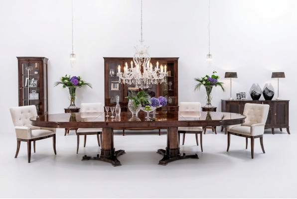 Lusso Set soggiorno pranzo 8 pezzi con tavolo, credenza, sedie, vetrina.
