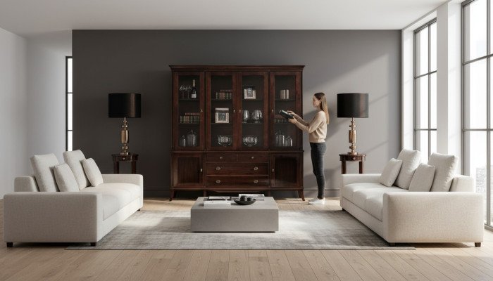 Armadio Dispensa Elegante Credenza in Legno Stile Barocco Laccato Buffet Vetrina Armadio