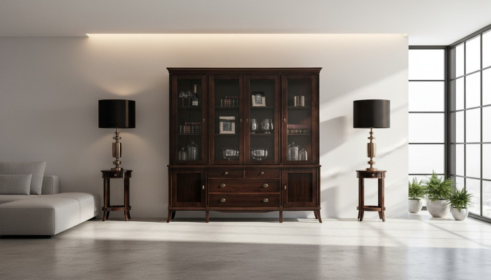 Armadio Dispensa Elegante Credenza in Legno Stile Barocco Laccato Buffet Vetrina Armadio