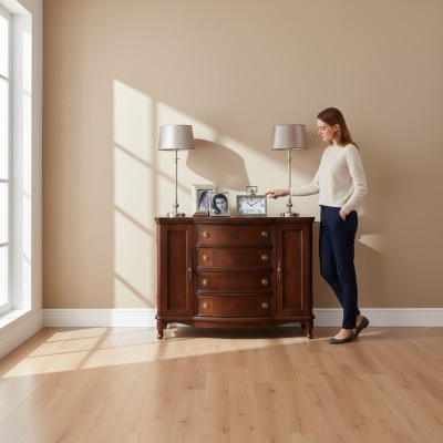 Specchio + Como Armadio Comodini Credenza Camera da letto Set Legno Stile Antico Nuovo