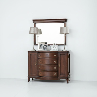 Specchio + Como Armadio Comodini Credenza Camera da letto Set Legno Stile Antico Nuovo