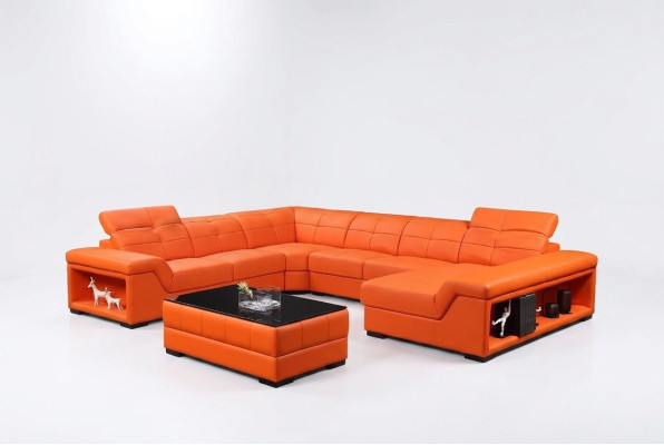 XXL set da soggiorno di design angolare divano divano a U tavolo in pelle nuovo.