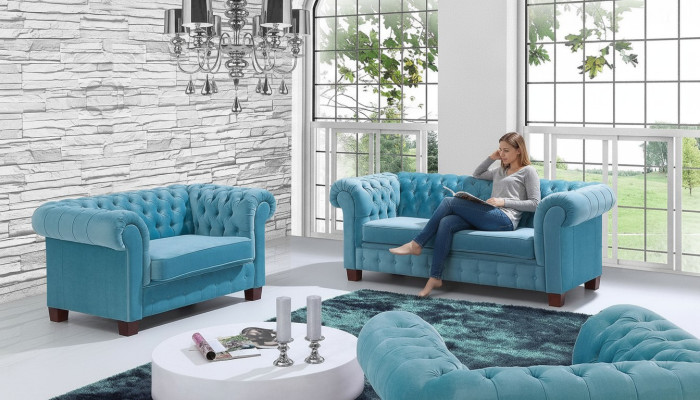 Chesterfield 2+1+1 Set di divani in tessuto Poltrona Divano Divani