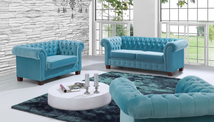 Chesterfield 2+1+1 Set di divani in tessuto Poltrona Divano Divani