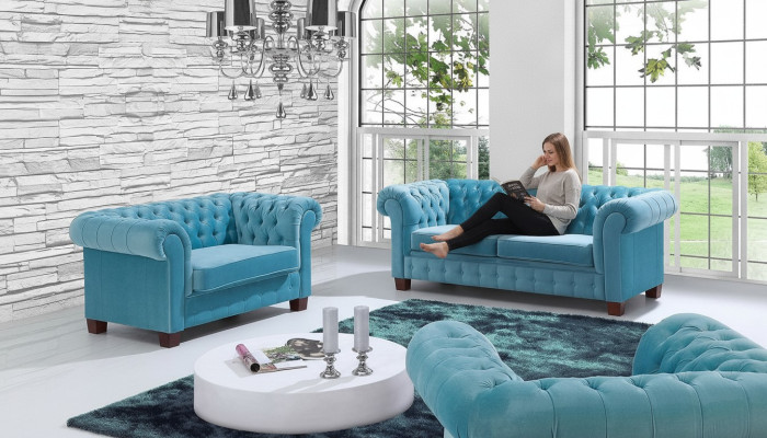 Chesterfield 2+1 set di divani in tessuto imbottito divano divano set divani divani nuovi