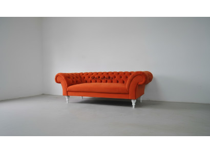Disegno tessuto Divano imbottito Divani Tessuto Moderno Divano Chesterfield 3 posti Arancione