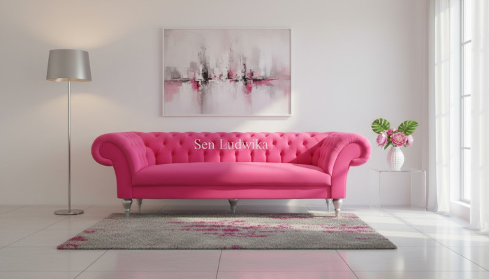 Design tessuto divano imbottite divani tessuto moderno divano Chesterfield a 3 posti rosa