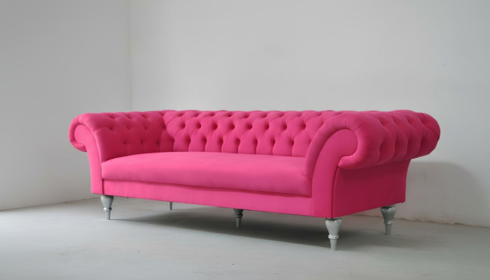 Design tessuto divano imbottite divani tessuto moderno divano Chesterfield a 3 posti rosa