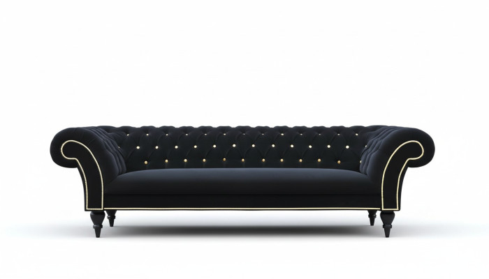 Design in tessuto Divano Imbottito Tessile Moderno Divano Chesterfield a 3 Posti Nero