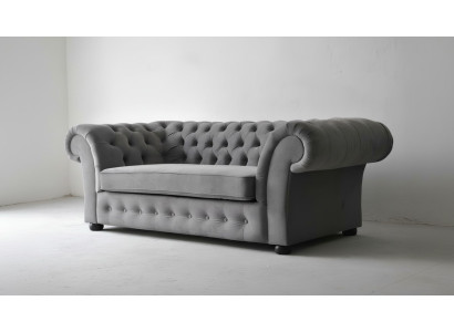 Divano 3 posti in tessuto design divano imbottito Tessuti moderni Chesterfield grigio.