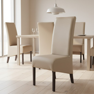 Design Poltrona Sedia Legno Pelle Imbottitura Tessuto Sala da Pranzo Arredo Seduta