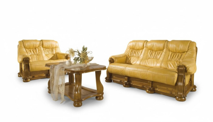 Set di divani in legno e pelle 3+2+1 completo Set di divani classici Imbottitura per sedili
