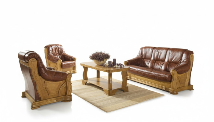 Stile classico divano in pelle set divani 3 + 1 + 1 posti in pelle italiana.