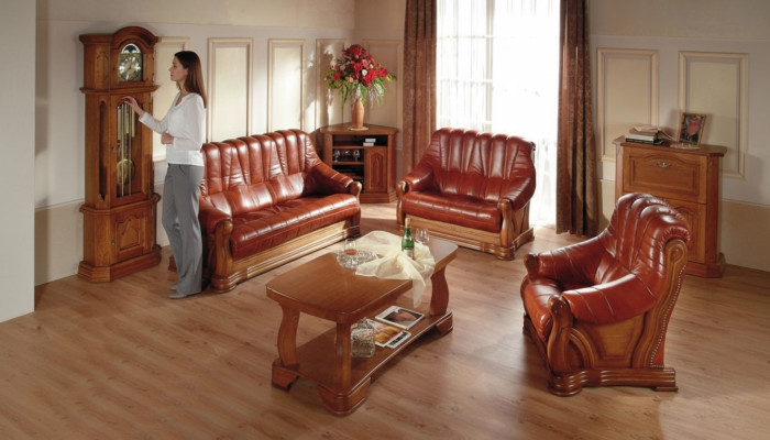 Stile antico Sofa in pelle Set divano 3+1+1 posti in pelle italiana