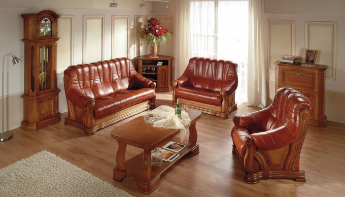 Stile antico Sofa in pelle Set divano 3+1+1 posti in pelle italiana