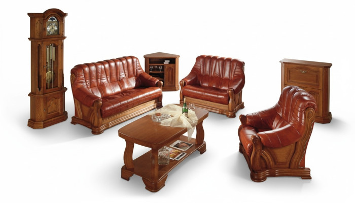 Stile antico Sofa in pelle Set divano 3+1+1 posti in pelle italiana