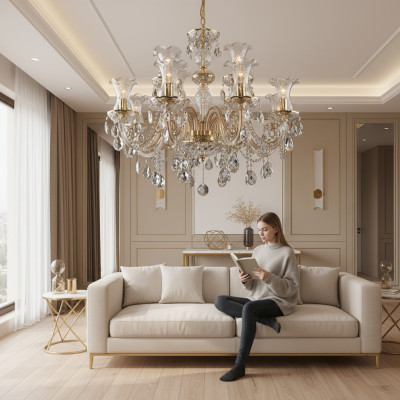 Lampadario classico a sospensione in cristallo Boemia Illuminazione Lampada Nuova