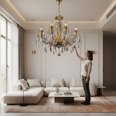 plafoniera dorata Luci Design Lampadari Lampadari Lampadari in Cristallo