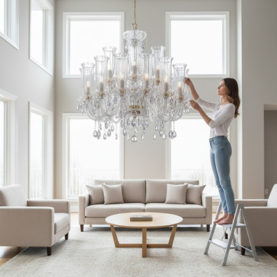 XXL Lampada 24x Lampadario Palazzo Villa D'Este Luci Lampada di Cristallo Lampadario