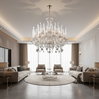 XXL Lampada 24x Lampadario Palazzo Villa D'Este Luci Lampada di Cristallo Lampadario