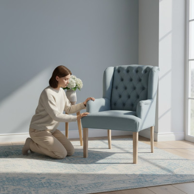 Set di poltrone Chesterfield grigie - Sedie di design Mobili di lusso Soggiorno da quattro.