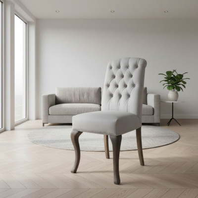 Sei sedie Chesterfield grigie x6 con braccioli, piedini in legno di design, lussuoso set da 6.