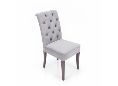 Esclusiva sedia Chesterfield grigia, lussuosa poltrona monoposto design per sala da pranzo.