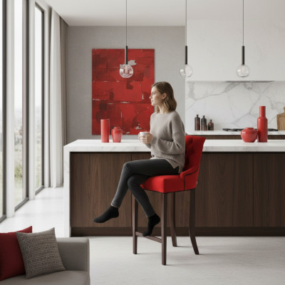 Sedia da bar Chesterfield rossa Esclusivo sgabello da bar Sedia Lounge Arredamento